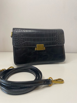Ines Delaure shoulder bag new, black with embossed croco pattern