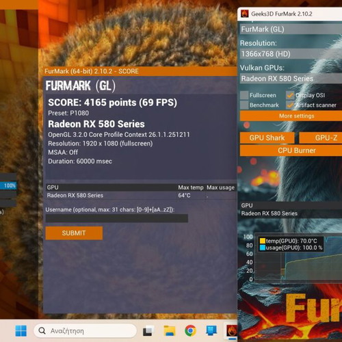 AMD RX 580 8GB σαν καινούργιο, gaming GPU με MX-6 πάστα