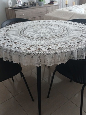 Handmade knitted round tablecloth white color 150 cm diameter new