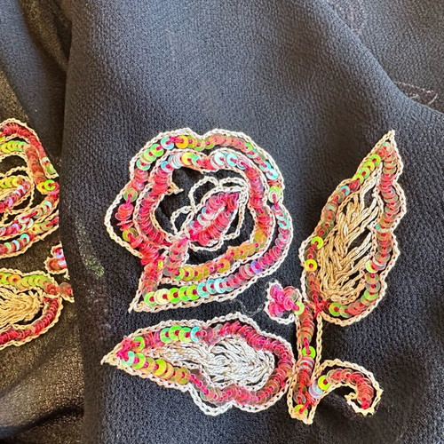 Scarf new black with embroidered details and fringes