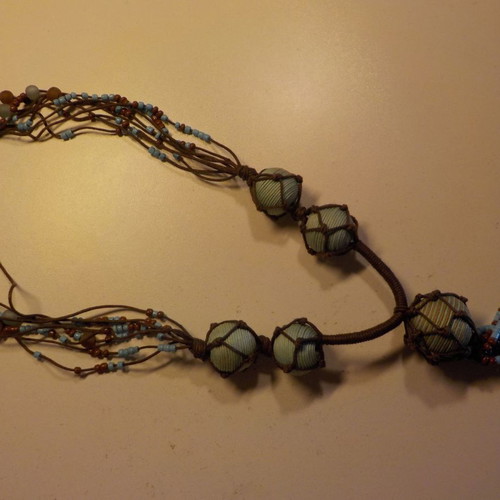 Necklace made of triple cord and beads handmade, 70cm length