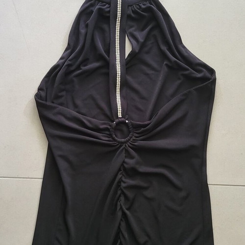 Backless vintage blouse with rhinestones like new, size S/M/L, black
