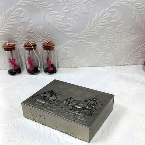 Wooden box used with embossed old sailing ships design
