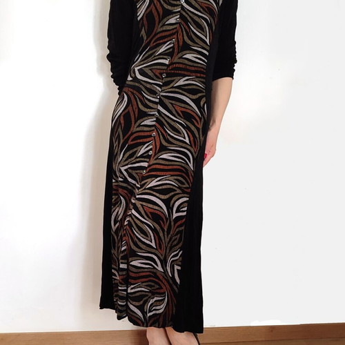 Vintage 80s Long Rib Dress used, black with buttons