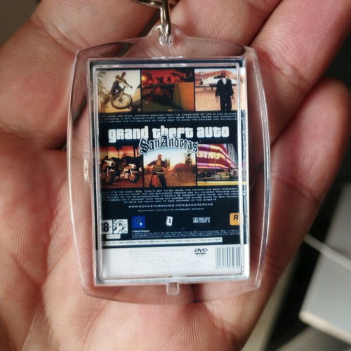 GTA San Andreas PlayStation 2 Keychain new, acrylic
