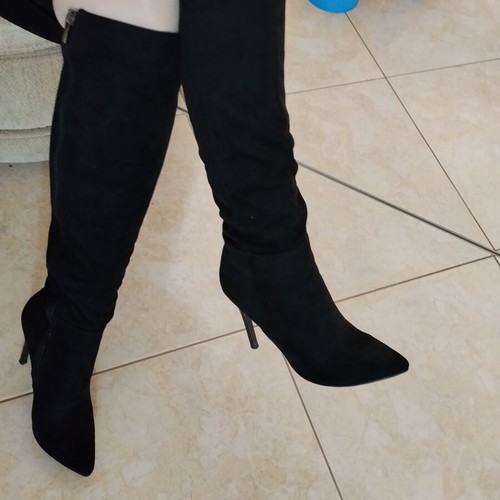 Suede tall boots used, size 37, black, 10 cm heel