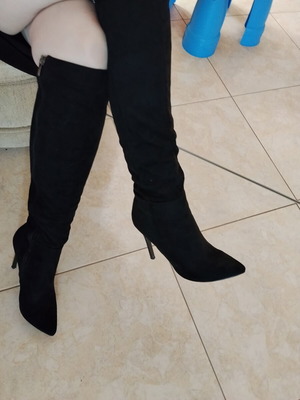 Suede tall boots used, size 37, black, 10 cm heel