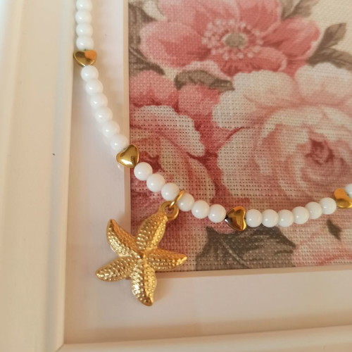 Summer handmade necklace with gold-plated starfish and hearts