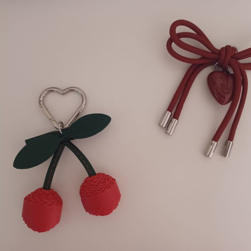 Eco-leather Cherry & Heart keychain with detachable elements