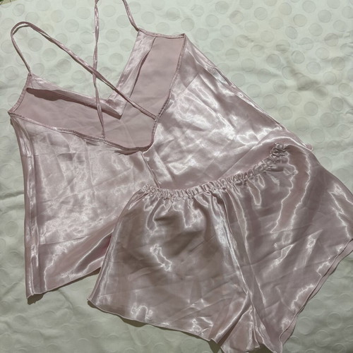 Vintage satin pajama set used, pink, sizes S/M