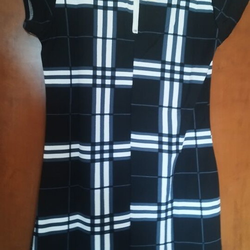 Striped elastic dress black with blue and white, new