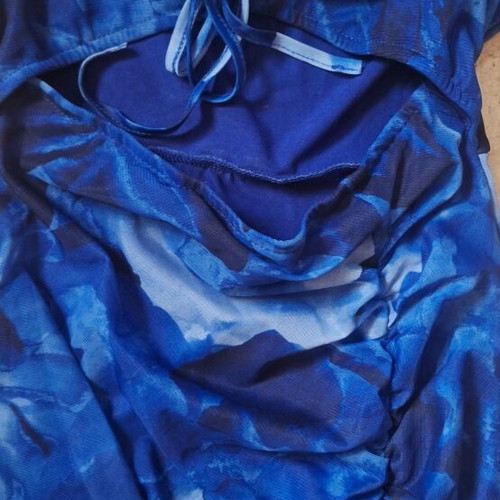 Dress like new, blue, open waist, front slit, short skirt, semi-transparent tulle