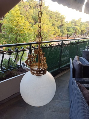 Vintage brass ceiling light with crackle glass globe