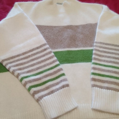 Pennyblack women's sweater new, ecru with green and brown stripes, size L