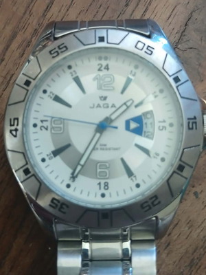Ανδρικό αναλογικό ρολόι Jaga μεταχειρισμένο με λευκό καντράν και ένδειξη ημερομηνίας