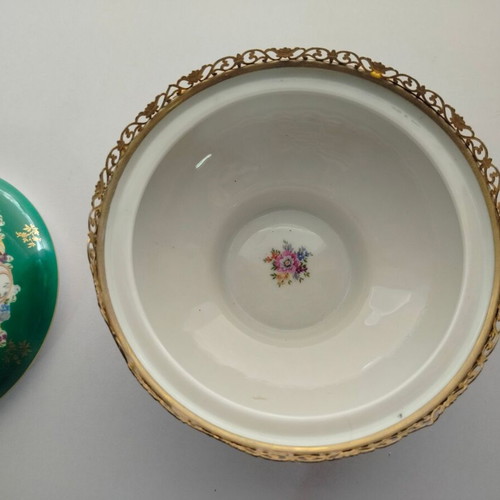Porcelain fondue pot with green floral pattern Scherzer Bavaria-Germany used