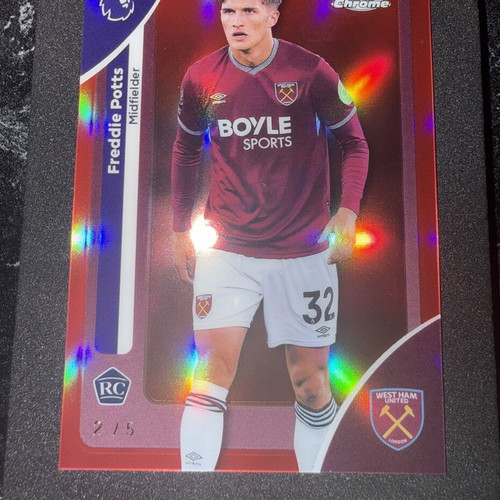 2025-26 Topps Chrome Premier League Freddie Potts RC Red Refractor card like new