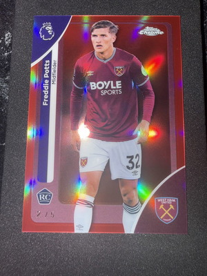 2025-26 Topps Chrome Premier League Freddie Potts RC Red Refractor card like new