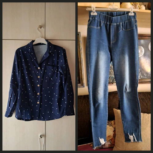 Jeans set with polka dot shirt medium like new
