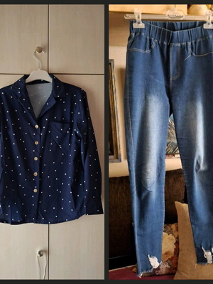 Jeans set with polka dot shirt medium like new