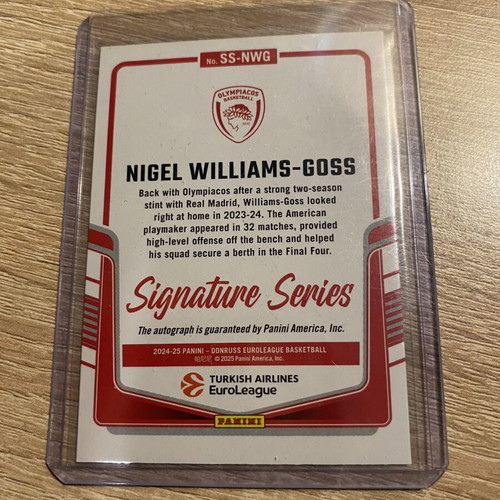 Nigel Williams-Goss Panini Euroleague Donruss 2024-25 autograph card numbered 4/5