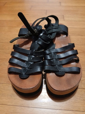 NISY Black Leather Gladiator Sandals Size 37 Used