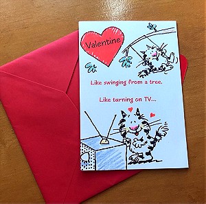 Αγίου Βαλεντίνου ευχετήρια κάρτα 90ς με γλυκές γατούλες. Valentines day love card. Μεσαίο μέγεθος.