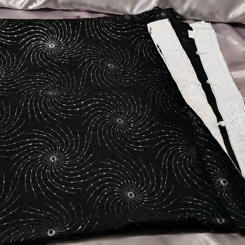 Black Semi-Transparent Curtain with Silver Spiral Design 286x274 cm new