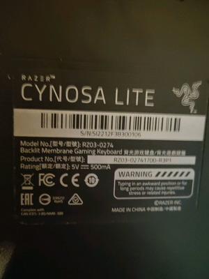 Πληκτρολόγιο Razer Cynosa Lite σαν καινούργιο με φωτεινά πλήκτρα