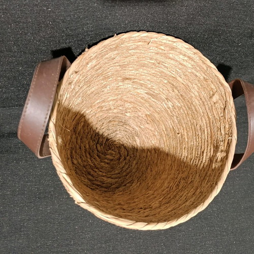 Wicker basket with leather handles like new, natural color