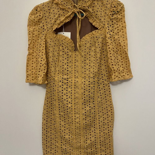 Mustard mini dress with cut out and puff sleeves new by Mind Matter