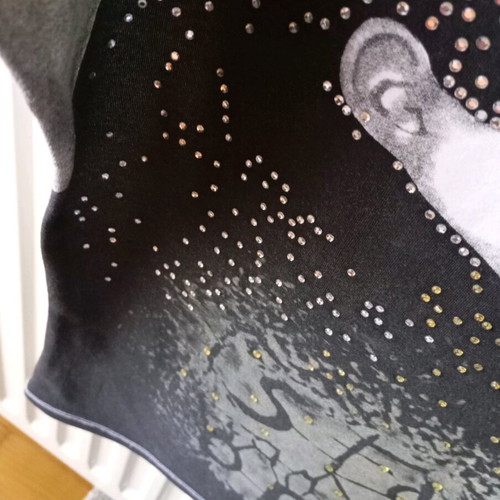Blouse with open shoulders black and white with rhinestones like new, size L