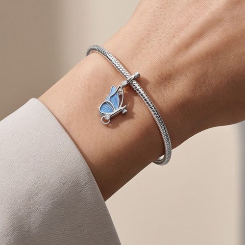 Pandora Winged Dangle Charm blue and silver, new