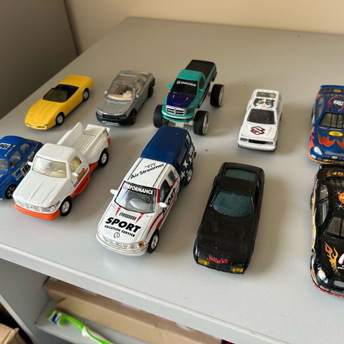 Toy cars 1/43 and 1/32 used, metallic racing and Suzuki models