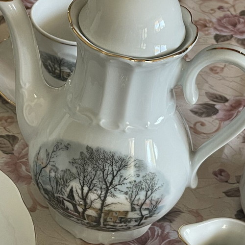 Porcelain tea set like new by Crown Bavaria with cake plates and accessories