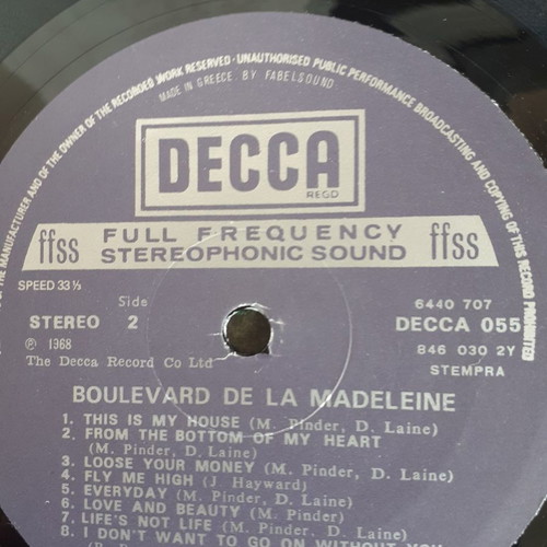The Moody Blues Boulevard de la Madeleine LP used, rock