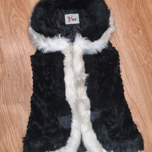 Vira Luxury Hooded Faux Fur Vest used, black and white contrast, size XL
