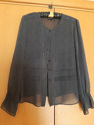 Women's transparent blouse like new, black with fine polka dots, size L