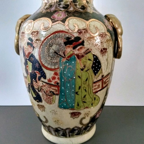 Satsuma vase set used, height 32 cm and 26 cm