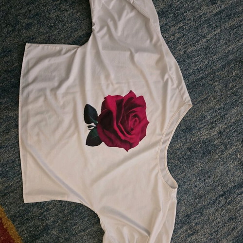 Shein women's blouse XL new, white with pink rose