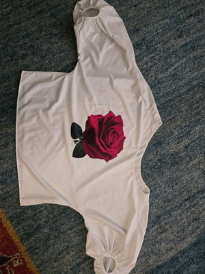 Shein women's blouse XL new, white with pink rose
