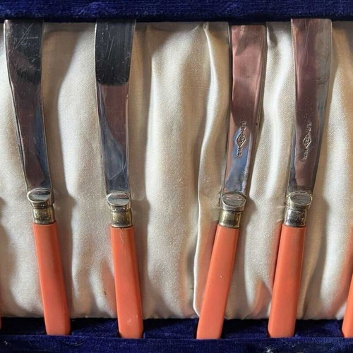 E.P.N.S. vintage silver-plated spoon and knife set new, Victorian style, 1932