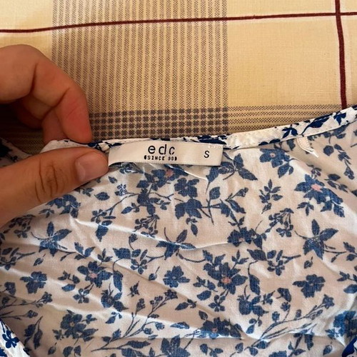 Floral blouse EDC by Esprit used, white and blue, size S