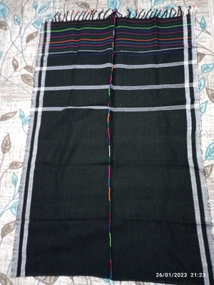 Kilimi new handwoven black and white rug with colorful edges