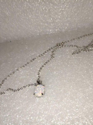 Silver necklace with white opal pendant like new