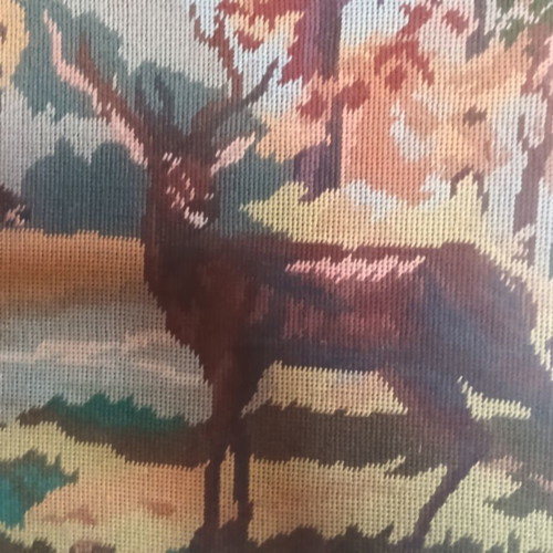 Vintage Handmade Embroidered Gobelin Frames Set of 2, Deer in Forest