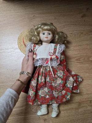Glass doll country style like new with romantic dress