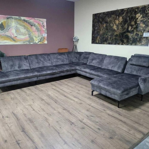 Large gray P-shaped fabric corner sofa with electric recliner LS701521 new