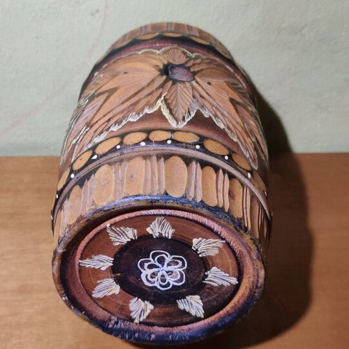 Wine barrel used, missing spigot and stopper