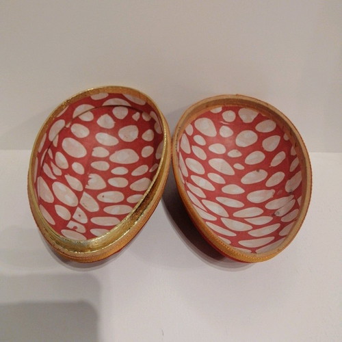 Handmade egg used with painted rooster and chick